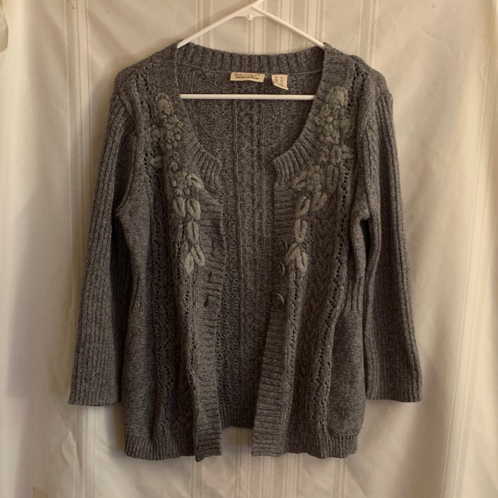 DKNY Gray Knit Cardigan with Button Detail